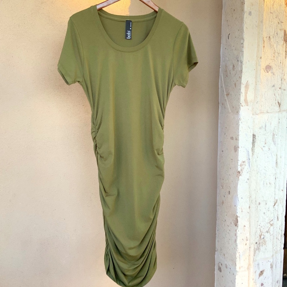 Bobi Los Angeles Safari Green Maxi Dress w/ Side Ruching.  Size M.